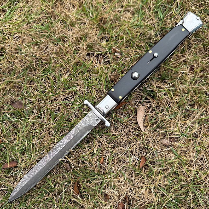Italy Classical Guardian Plus 11'' AKC OTF AUTO Knife 4.92" Damascus Steel Blade, Wood Handles