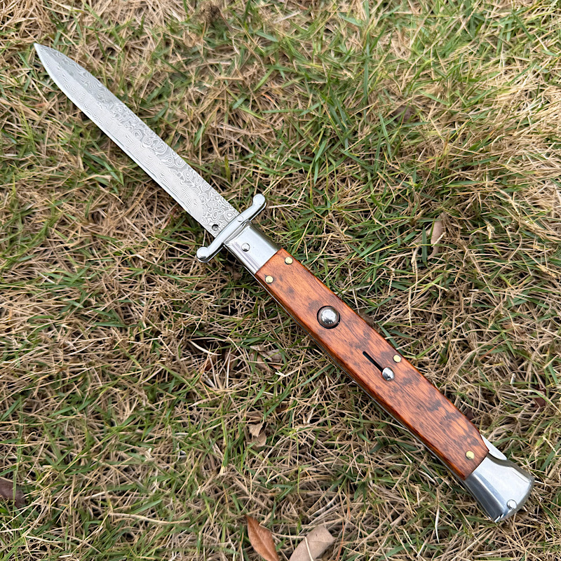 Italy Classical Guardian Plus 11'' AKC OTF AUTO Knife 4.92" Damascus Steel Blade, Wood Handles