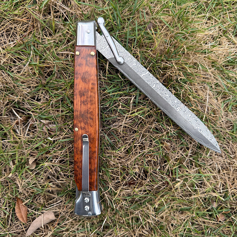Italy Classical Guardian Plus 11'' AKC OTF AUTO Knife 4.92" Damascus Steel Blade, Wood Handles