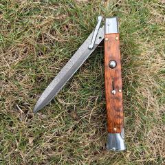 Italy Classical Guardian Plus 11'' AKC OTF AUTO Knife 4.92" Damascus Steel Blade, Wood Handles