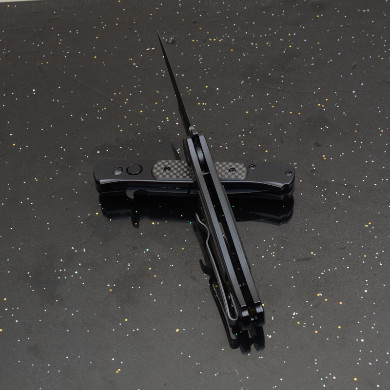 Black Carbon OTF Folding Knife Assisted 3.54" 8Cr13 Plain Blade, Aluminum Alloy Handles