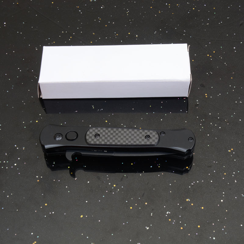 Black Carbon OTF Folding Knife Assisted 3.54" 8Cr13 Plain Blade, Aluminum Alloy Handles