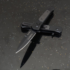 Black Carbon OTF Folding Knife Assisted 3.54" 8Cr13 Plain Blade, Aluminum Alloy Handles
