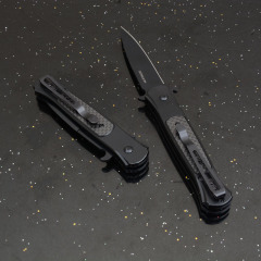 Black Carbon OTF Folding Knife Assisted 3.54" 8Cr13 Plain Blade, Aluminum Alloy Handles