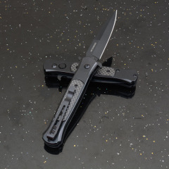 Black Carbon OTF Folding Knife Assisted 3.54" 8Cr13 Plain Blade, Aluminum Alloy Handles