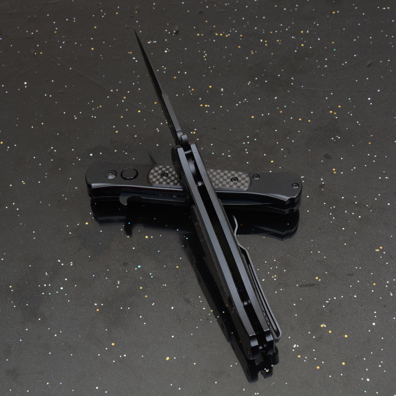 Black Carbon OTF Folding Knife Assisted 3.54" 8Cr13 Plain Blade, Aluminum Alloy Handles