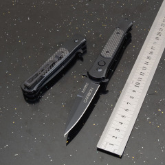 Black Carbon OTF Folding Knife Assisted 3.54" 8Cr13 Plain Blade, Aluminum Alloy Handles