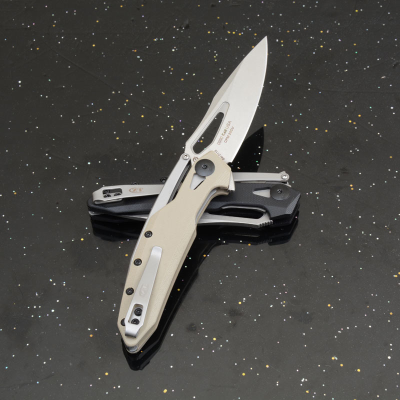 ZT0990 Flipper Knife 3.26" 8Cr13mov Stonewashed Drop Point Blade, G10 Handles with Steel Overlay