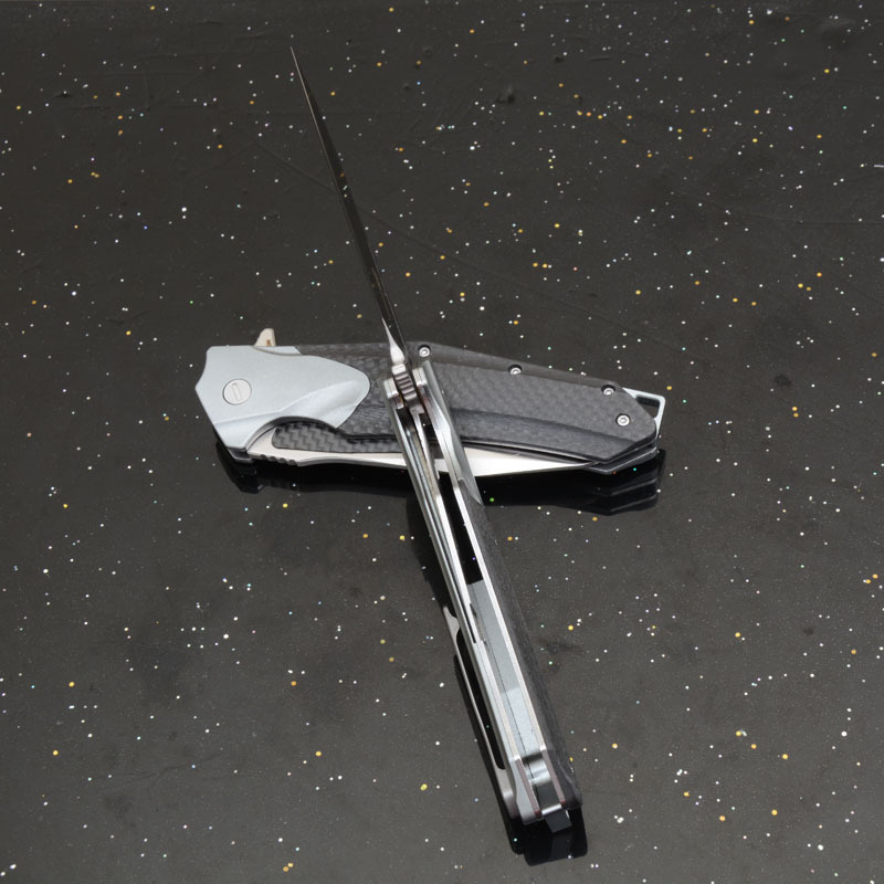 KV-Venom Folding Knife 4.02" D2 Satin Drop Point Blade, Carbon Fiber + Aluminum Handles