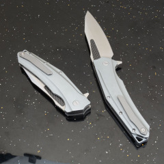 KV-Venom Folding Knife 4.02" D2 Satin Drop Point Blade, Carbon Fiber + Aluminum Handles