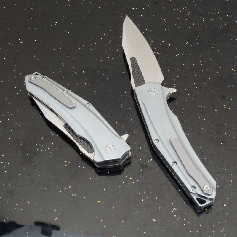 KV-Venom Folding Knife 4.02" D2 Satin Drop Point Blade, Carbon Fiber + Aluminum Handles