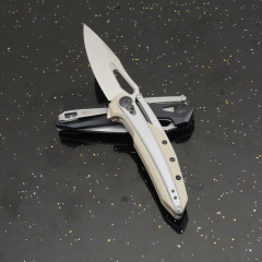 ZT0990 Flipper Knife 3.26" 8Cr13mov Stonewashed Drop Point Blade, G10 Handles with Steel Overlay