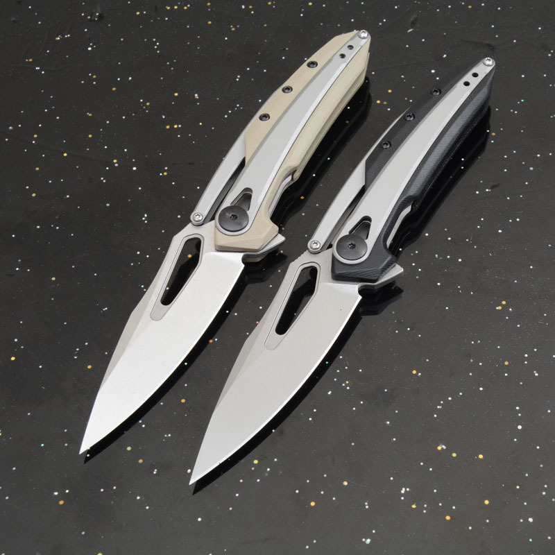 ZT0990 Flipper Knife 3.26" 8Cr13mov Stonewashed Drop Point Blade, G10 Handles with Steel Overlay