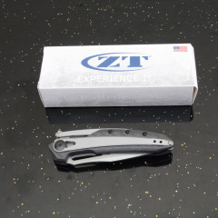 ZT 0990 Flipper Knife 3.26" CPM-20CV Stonewashed Drop Point Blade, Carbon Fiber Handles with Steel Overlay