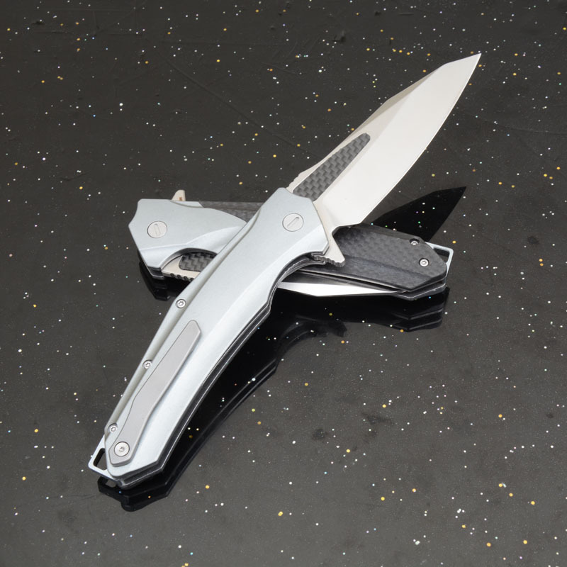 KV-Venom Folding Knife 4.02" D2 Satin Drop Point Blade, Carbon Fiber + Aluminum Handles