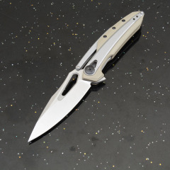 ZT0990 Flipper Knife 3.26" 8Cr13mov Stonewashed Drop Point Blade, G10 Handles with Steel Overlay