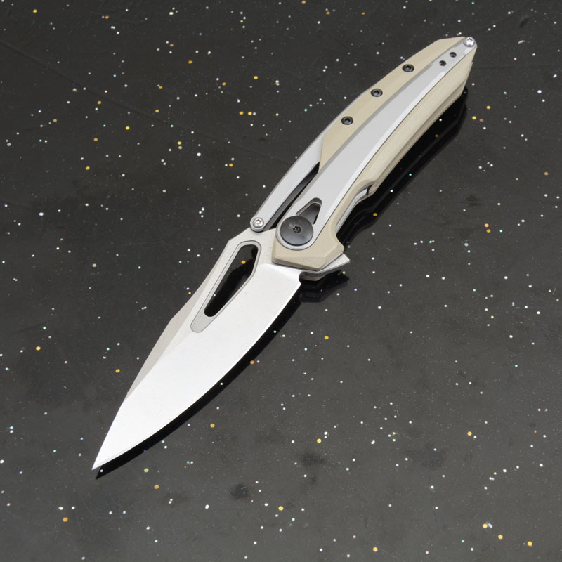 ZT0990 Flipper Knife 3.26" 8Cr13mov Stonewashed Drop Point Blade, G10 Handles with Steel Overlay