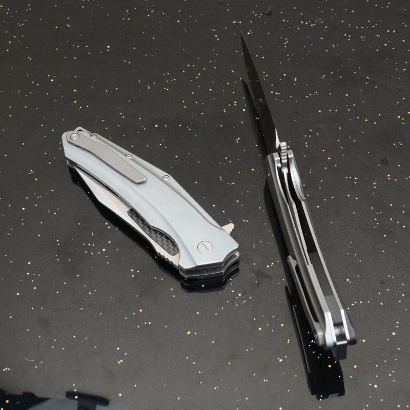 KV-Venom Folding Knife 4.02" D2 Satin Drop Point Blade, Carbon Fiber + Aluminum Handles