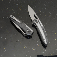 ZT 0990 Flipper Knife 3.26" CPM-20CV Stonewashed Drop Point Blade, Carbon Fiber Handles with Steel Overlay