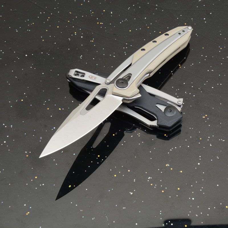 ZT0990 Flipper Knife 3.26" 8Cr13mov Stonewashed Drop Point Blade, G10 Handles with Steel Overlay