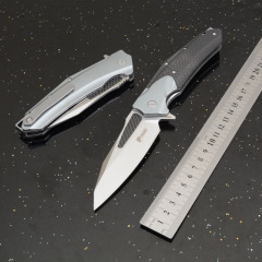 KV-Venom Folding Knife 4.02" D2 Satin Drop Point Blade, Carbon Fiber + Aluminum Handles