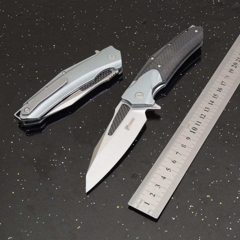 KV-Venom Folding Knife 4.02" D2 Satin Drop Point Blade, Carbon Fiber + Aluminum Handles