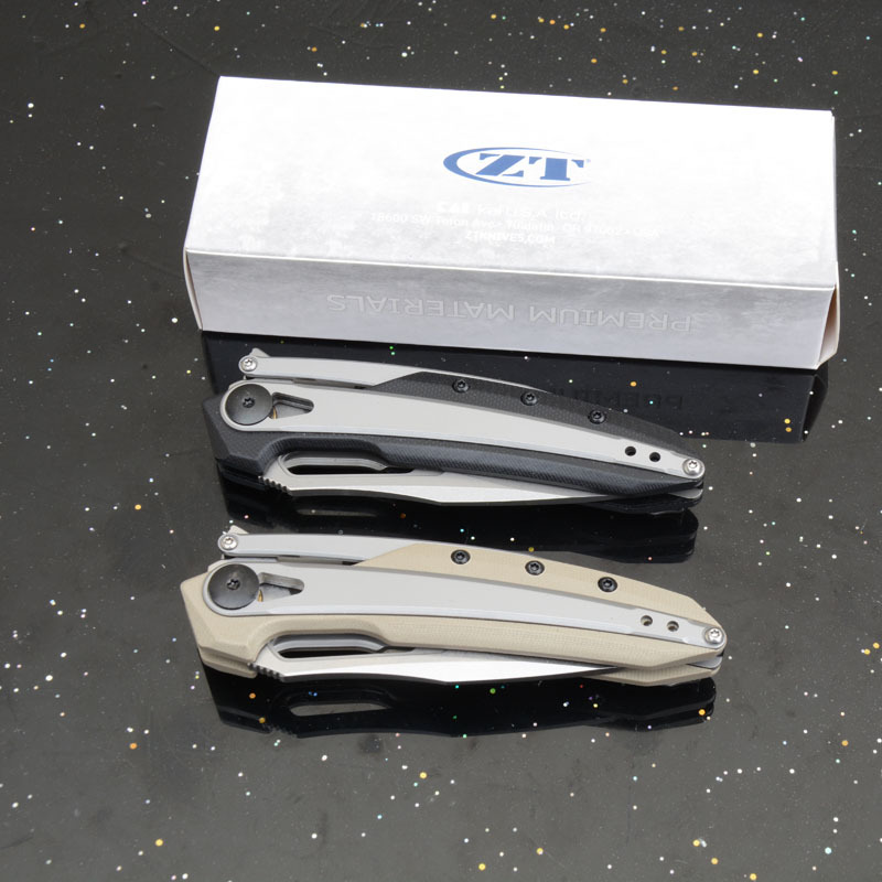 ZT0990 Flipper Knife 3.26" 8Cr13mov Stonewashed Drop Point Blade, G10 Handles with Steel Overlay