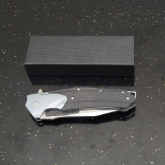 KV-Venom Folding Knife 4.02" D2 Satin Drop Point Blade, Carbon Fiber + Aluminum Handles