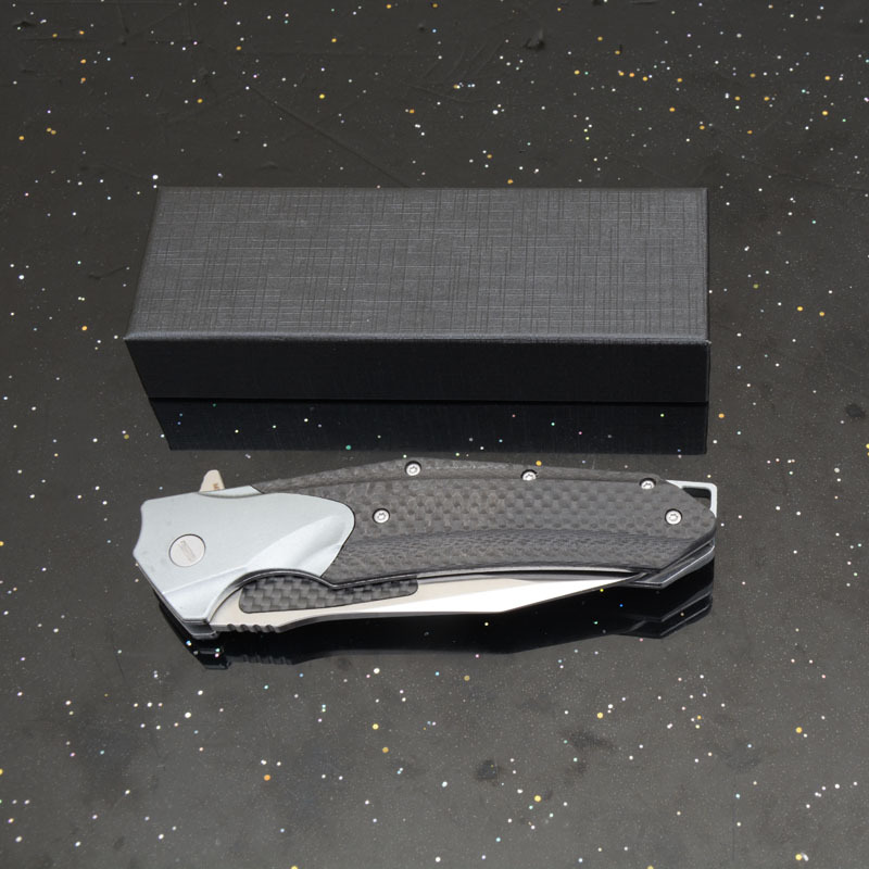 KV-Venom Folding Knife 4.02" D2 Satin Drop Point Blade, Carbon Fiber + Aluminum Handles