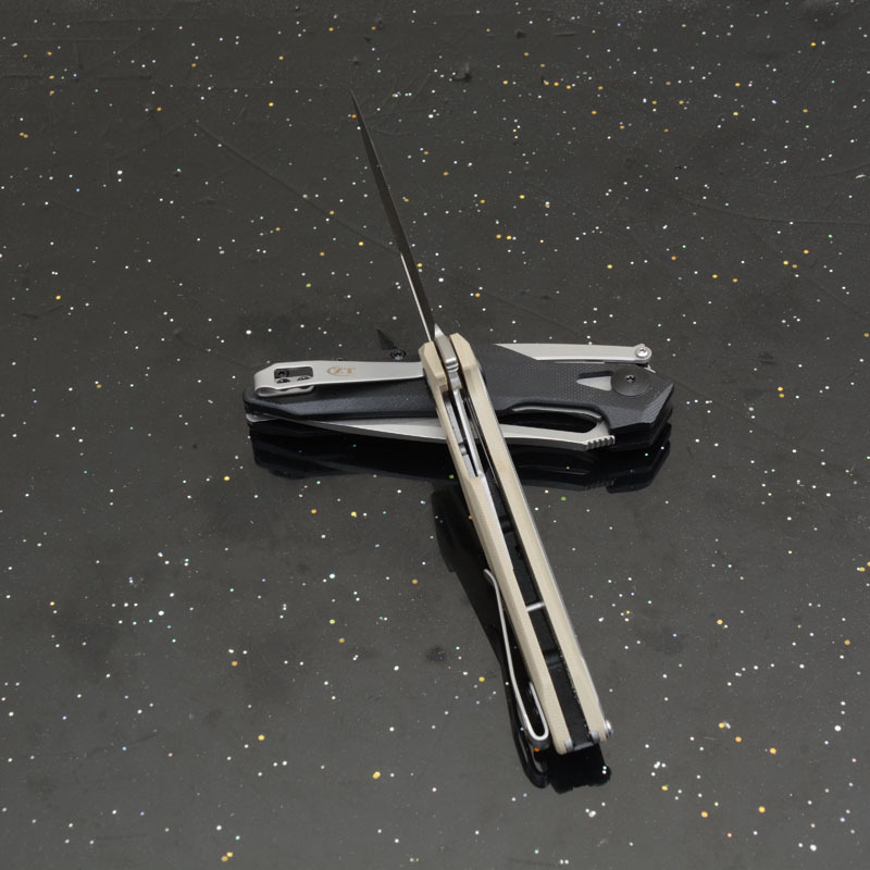 ZT0990 Flipper Knife 3.26" 8Cr13mov Stonewashed Drop Point Blade, G10 Handles with Steel Overlay