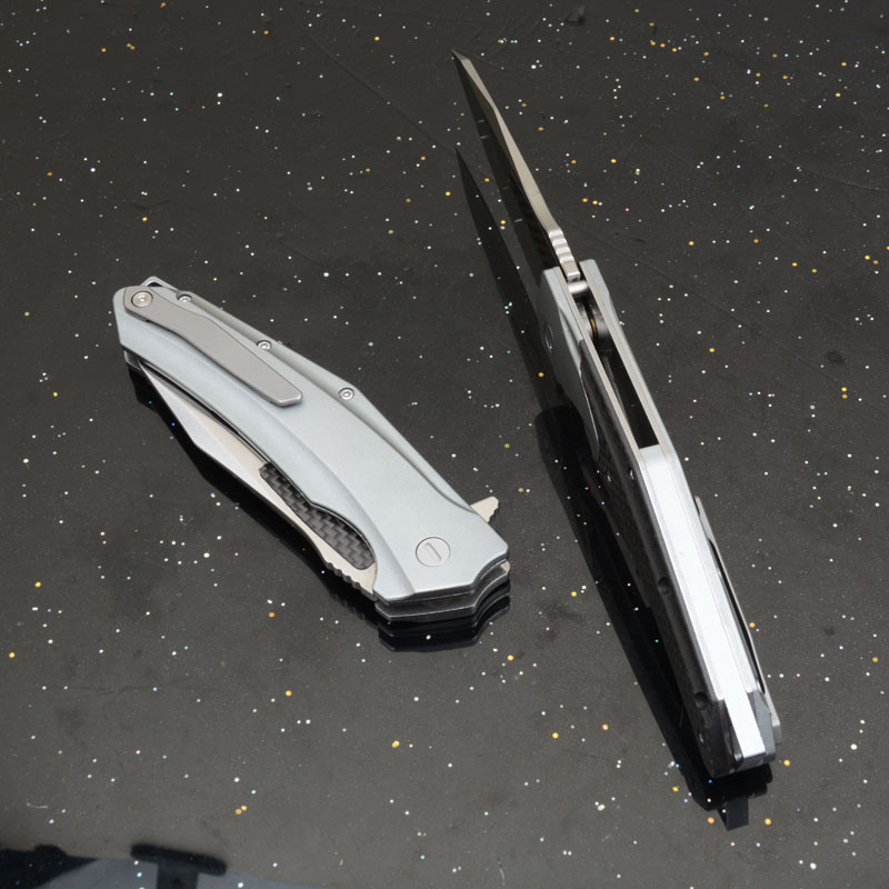 KV-Venom Folding Knife 4.02" D2 Satin Drop Point Blade, Carbon Fiber + Aluminum Handles