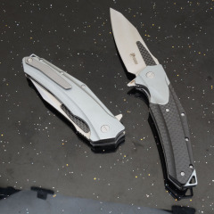 KV-Venom Folding Knife 4.02" D2 Satin Drop Point Blade, Carbon Fiber + Aluminum Handles