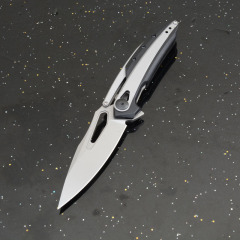 ZT0990 Flipper Knife 3.26" 8Cr13mov Stonewashed Drop Point Blade, G10 Handles with Steel Overlay