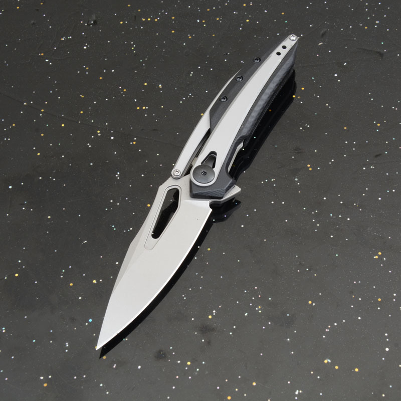 ZT0990 Flipper Knife 3.26" 8Cr13mov Stonewashed Drop Point Blade, G10 Handles with Steel Overlay