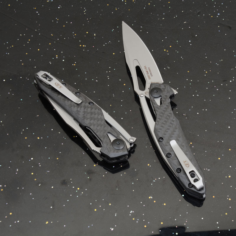 ZT 0990 Flipper Knife 3.26" CPM-20CV Stonewashed Drop Point Blade, Carbon Fiber Handles with Steel Overlay
