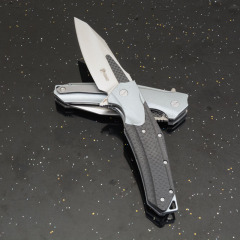 KV-Venom Folding Knife 4.02" D2 Satin Drop Point Blade, Carbon Fiber + Aluminum Handles