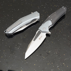 KV-Venom Folding Knife 4.02" D2 Satin Drop Point Blade, Carbon Fiber + Aluminum Handles