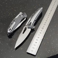 ZT 0990 Flipper Knife 3.26" CPM-20CV Stonewashed Drop Point Blade, Carbon Fiber Handles with Steel Overlay