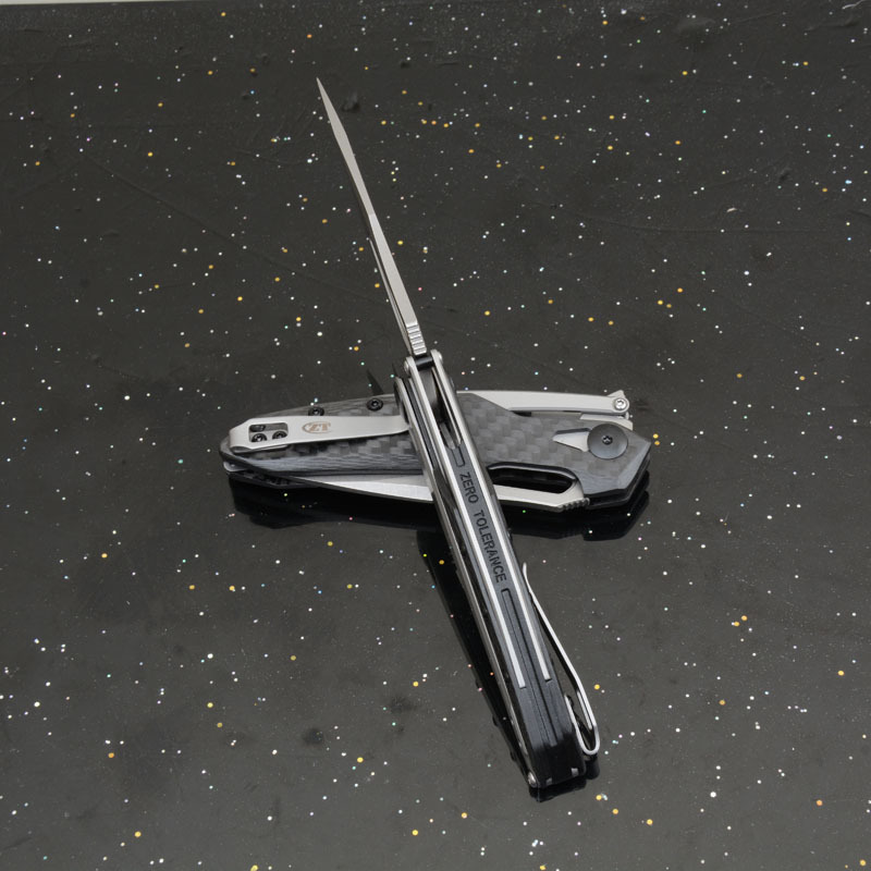 ZT 0990 Flipper Knife 3.26" CPM-20CV Stonewashed Drop Point Blade, Carbon Fiber Handles with Steel Overlay