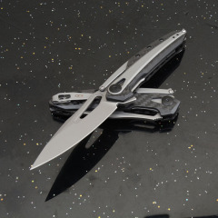 ZT 0990 Flipper Knife 3.26" CPM-20CV Stonewashed Drop Point Blade, Carbon Fiber Handles with Steel Overlay