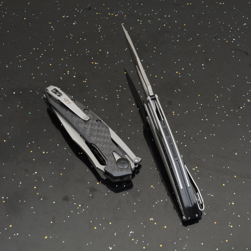 ZT 0990 Flipper Knife 3.26" CPM-20CV Stonewashed Drop Point Blade, Carbon Fiber Handles with Steel Overlay