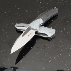 KV-Venom Folding Knife 4.02" D2 Satin Drop Point Blade, Carbon Fiber + Aluminum Handles