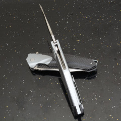 KV-Venom Folding Knife 4.02" D2 Satin Drop Point Blade, Carbon Fiber + Aluminum Handles