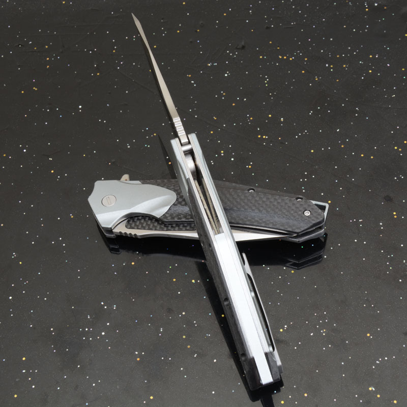 KV-Venom Folding Knife 4.02" D2 Satin Drop Point Blade, Carbon Fiber + Aluminum Handles