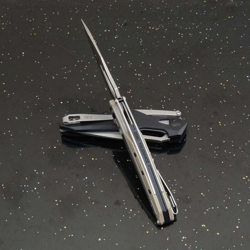 ZT0990 Flipper Knife 3.26" 8Cr13mov Stonewashed Drop Point Blade, G10 Handles with Steel Overlay