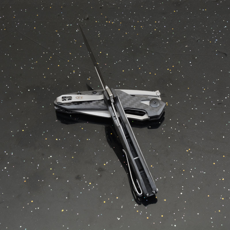 ZT 0990 Flipper Knife 3.26" CPM-20CV Stonewashed Drop Point Blade, Carbon Fiber Handles with Steel Overlay