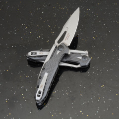 ZT 0990 Flipper Knife 3.26" CPM-20CV Stonewashed Drop Point Blade, Carbon Fiber Handles with Steel Overlay