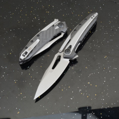 ZT 0990 Flipper Knife 3.26" CPM-20CV Stonewashed Drop Point Blade, Carbon Fiber Handles with Steel Overlay