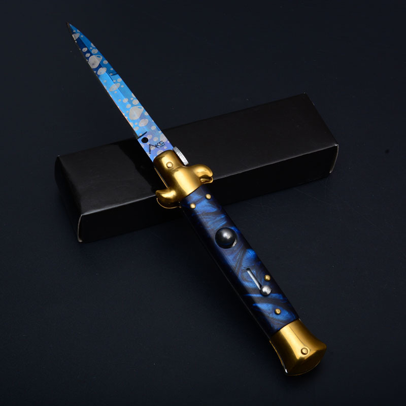 Italy AKC Godfather Stiletto Mafia OTF AUTO Knife 3.77" 440c Steel Blade, Acrylic Handles