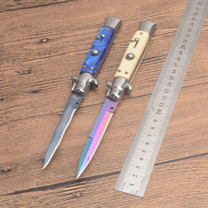 Italy AKC Godfather Stiletto Mafia OTF AUTO Knife 3.77" 440c Steel Blade, Acrylic Handles